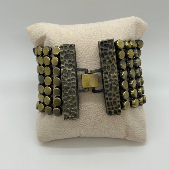 Vintage Brass Mesh Bracelet Art Deco Wide Statement Cuff Hammered Clasp 6.5" - Picture 12 of 14